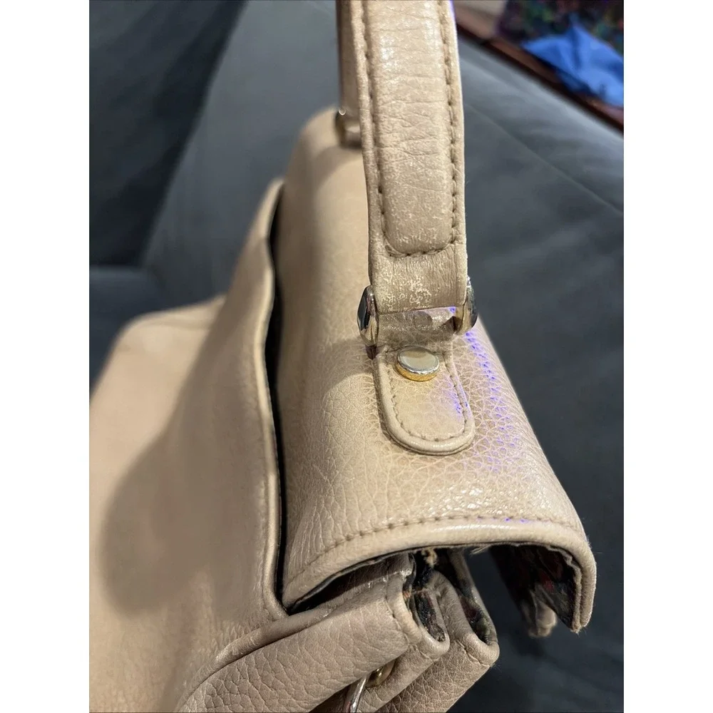 Vintage Liz Claiborne Beige pebbled leather top-handle satchel 90's Classic